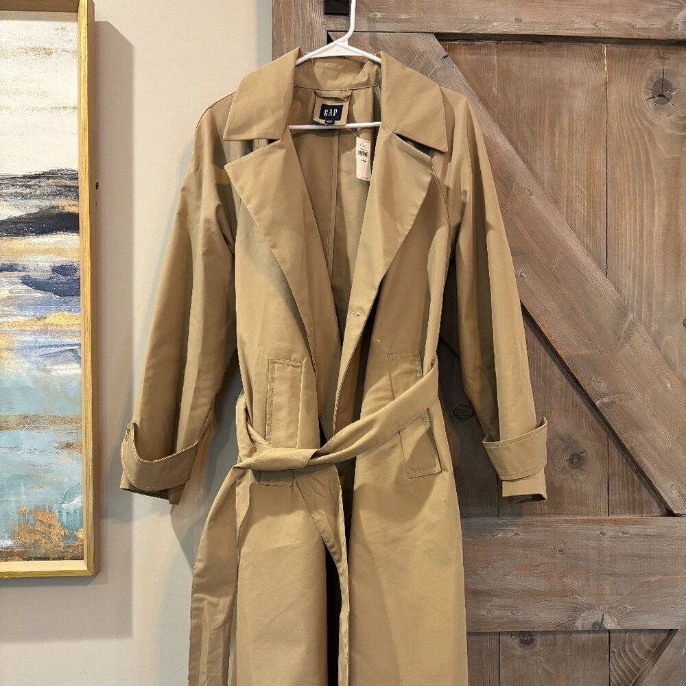 GAP Classic Trench Coat Petite Large NWT | Khaki Belted Long Coat
